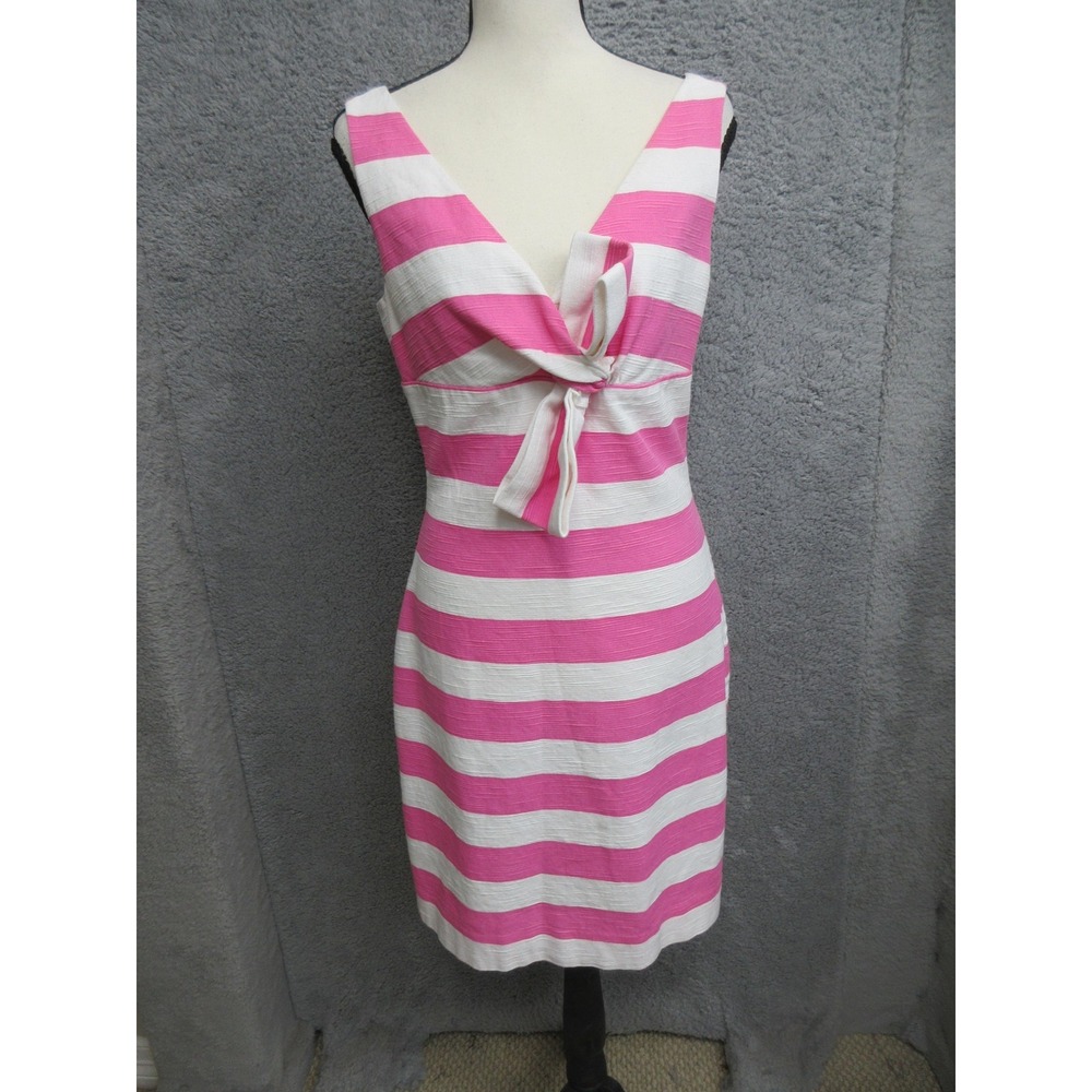 Kate Spade New York Stripe Bow Dress Women 6 Pink White Sheath Resort Preppy